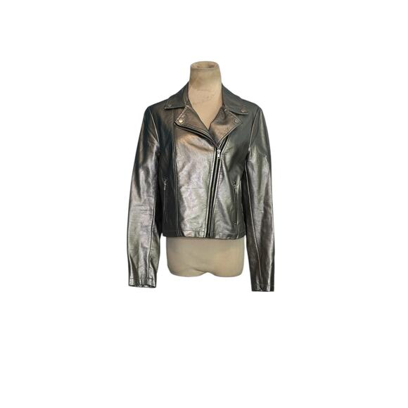 Forever 21 silver vegan leather moto jacket size Medium - Picture 11 of 16